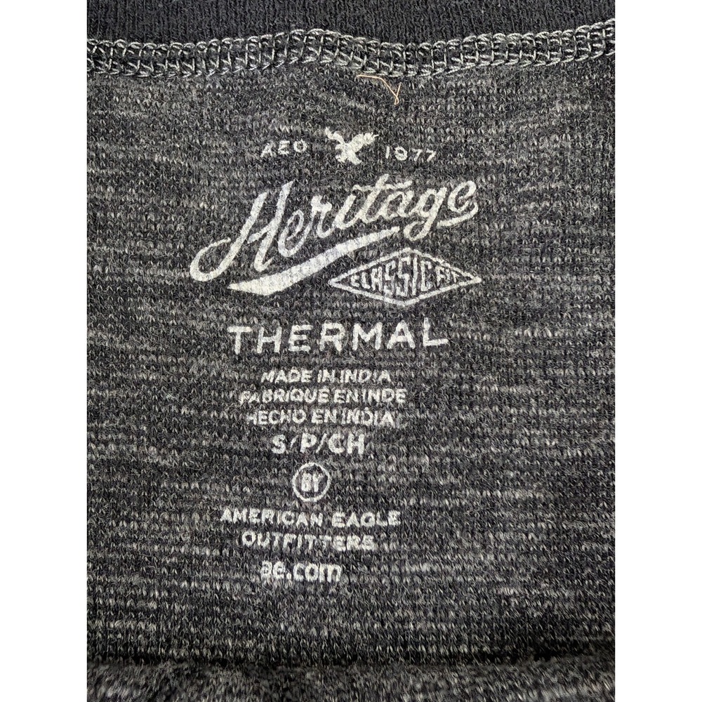 American Eagle Heritage Classic Fit Thermal Shirt Mens S Black Y2K Preppy Grunge - Picture 6 of 10